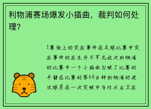 利物浦赛场爆发小插曲，裁判如何处理？